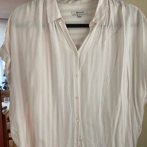 Madewell Central drapey shirt - Pink & white stripes button up short sleeved